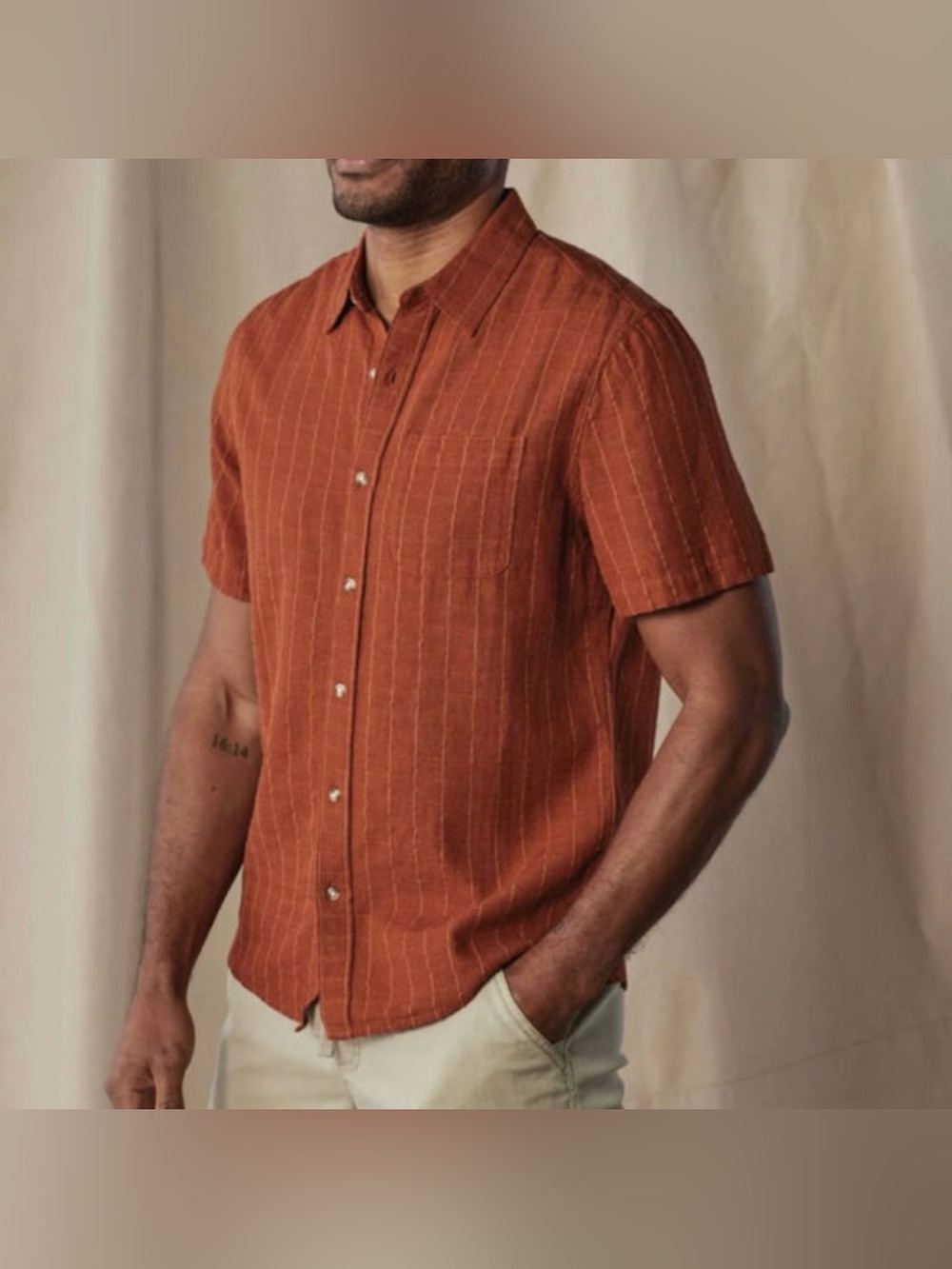 The Normal Brand Freshwater Short Sleeve Button Up Shirt Oasis Cayenne Small